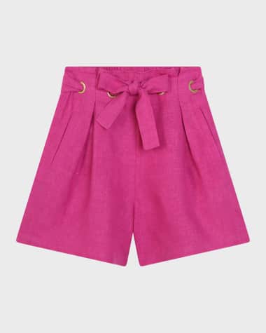 Chloe Girl's Linen Shorts with Eyelets, Size 6-12