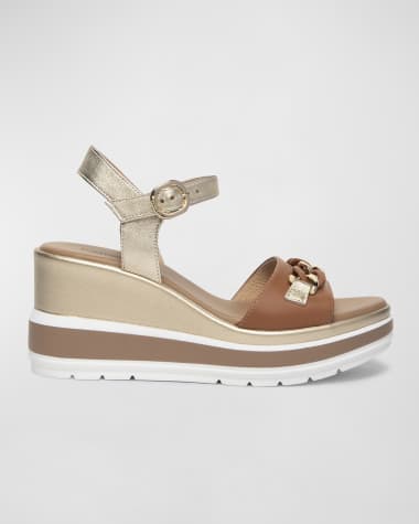 NeroGiardini Leather Chain Wedge Platform Sandals