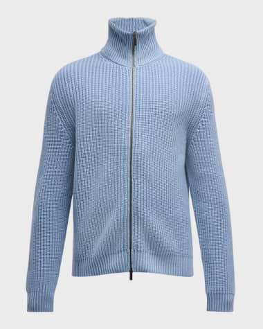 Iris Von Arnim Men's Carino Stonewashed Cashmere Full-Zip Sweater