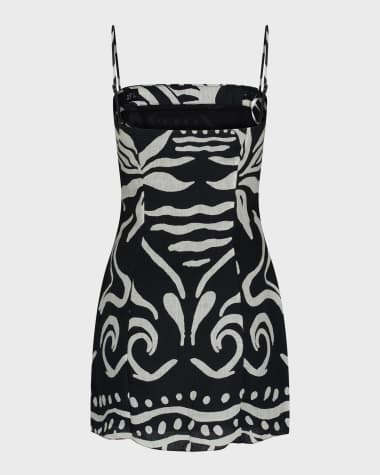 Cala de la Cruz Laia Two-Tone Linen Spaghetti-Strap Mini Dress
