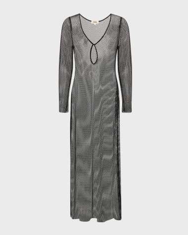 L'Agence Sara Crystal Crochet Long-Sleeve Dress