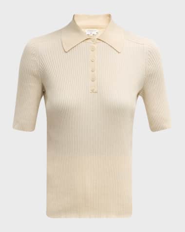 Lafayette 148 New York Ribbed Elbow-Sleeve Polo