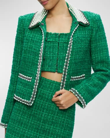 Alice + Olivia Kidman Embellished Metallic Tweed Jacket