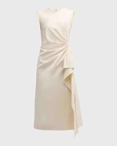 Mantu Sleeveless Pleated Cotton-Linen Midi Dress