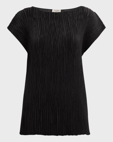 Lafayette 148 New York Pleated Scoop-Neck Silk Blouse