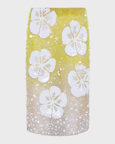 Des Phemmes Sequined Hibiscus Midi Skirt