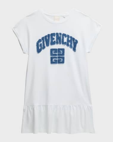 Givenchy Girl's 4G Denim Applique Short-Sleeve Dress, Size 5-14