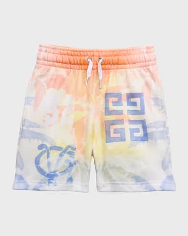 Givenchy Boy's 4G Multicolor Printed Fleece Shorts, Size 4-14