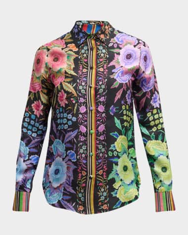 Pierre-Louis Mascia Floral-Print Button-Down Silk Shirt
