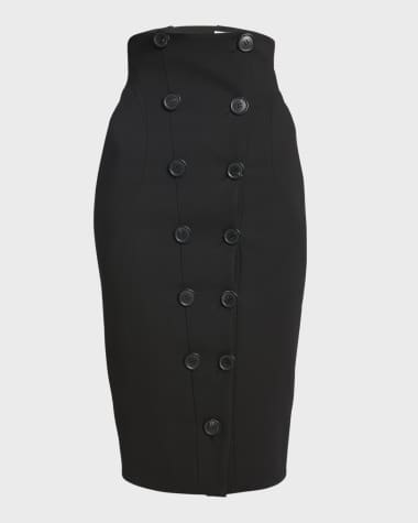 ALAIA Hourglass Wool Pencil Skirt with Button Detail