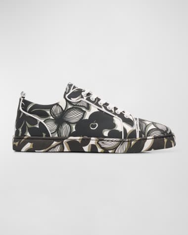 Christian Louboutin Men's Louis Junior Leather Petunia-Print Low-Top Sneakers
