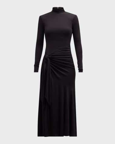 Cinq a Sept Johnson Mock-Neck Wrap-Skirt Midi Dress