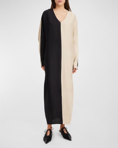 By Malene Birger Lucine Colorblock Dolman-Sleeve Silk Maxi Dress