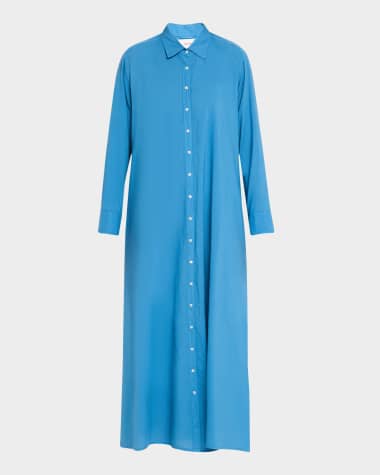 Xirena Boden Side-Slit Trapeze Cotton Maxi Shirtdress