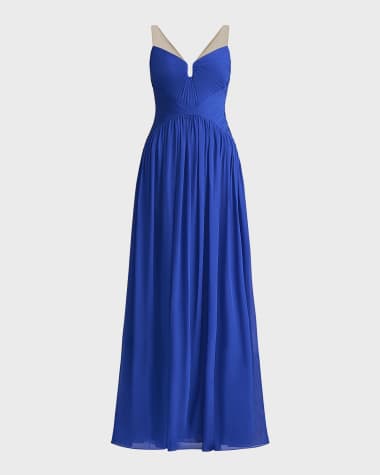 Zac Posen Pleated Sleeveless Illusion Chiffon Gown