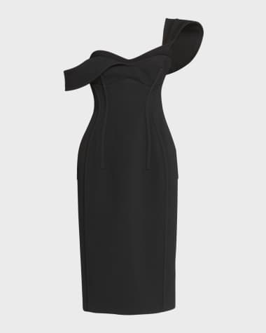 Bottega Veneta Off-The-Shoulder Bonded Wool Tricotine Midi Bustier Dress