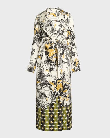 Dries Van Noten Rolana Abstract Print Belted Trench Coat