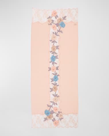 Janavi Multi-Color Peonies Cashmere & Silk Scarf