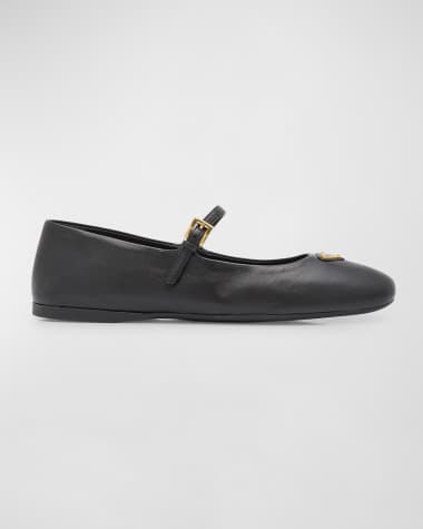 Prada Lambskin Triangle Mary Jane Ballerina Flats