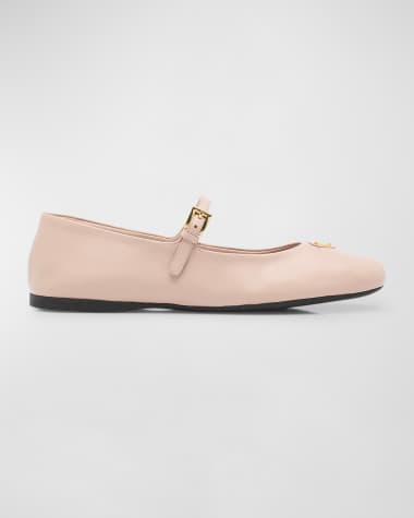 Prada Lambskin Triangle Mary Jane Ballerina Flats