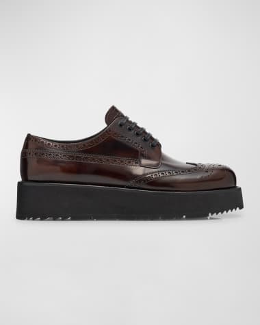 Prada Leather Lace-Up Oxford Flatform Loafers