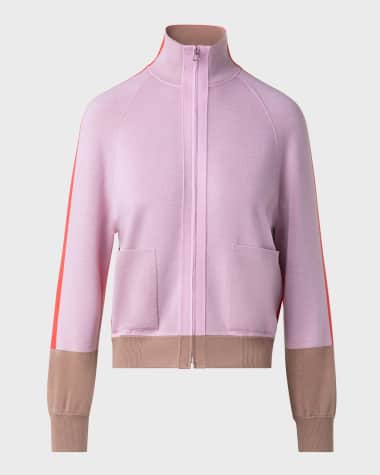 Akris Colorblock Fine Gauge Knit Zip-Front Cardigan