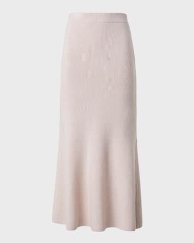 Akris Ribbed Cashmere Godet Midi Skirt