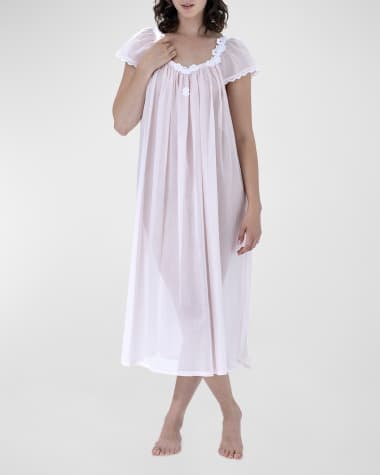 Celestine Coralie Ruched Lace-Trim Cotton Nightgown