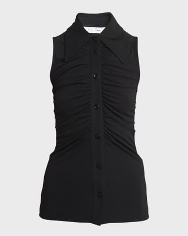 Proenza Schouler White Label Florence Sleeveless Button-Front Crepe-Jersey Top