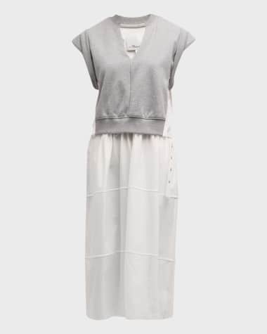 3.1 Phillip Lim Combo Tiered Sweatshirt Midi Dress