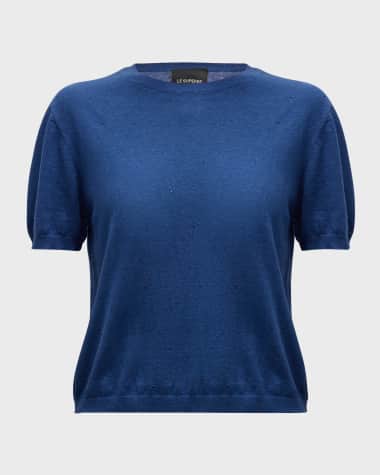 Le Superbe Short-Sleeve Cashmere Crewneck Top