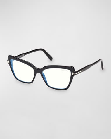 TOM FORD Blue Light Blocking Acetate Cat-Eye Glasses