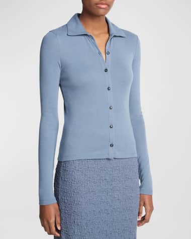 Vince Long-Sleeve Collared Button-Front Top