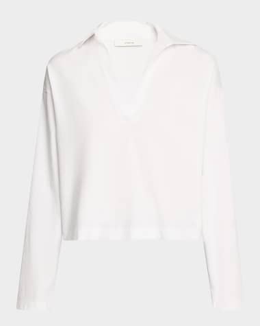 Vince Easy Cotton Long-Sleeve Pullover Polo Top