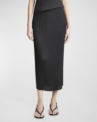 Vince Pleated Straight Pull-On Midi Skirt
