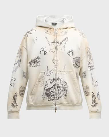 Balenciaga Men's Tat Heavy Fleece Zip Hoodie