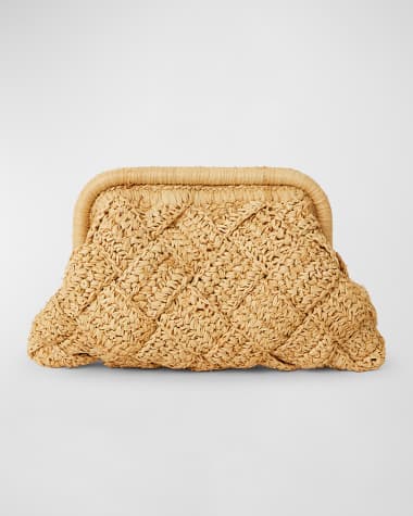BTB Los Angeles Gigi Framed Raffia Clutch Bag