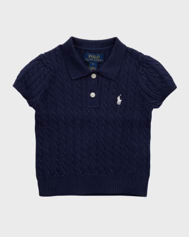 Ralph Lauren Childrenswear Girl's Cotton Mini Cable-Knit Short-Sleeve Polo Sweater, Size 3-6X