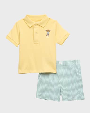 Ralph Lauren Childrenswear Boy's Interlock Short-Sleeve Golf Shirt and Shorts, 3M-24M
