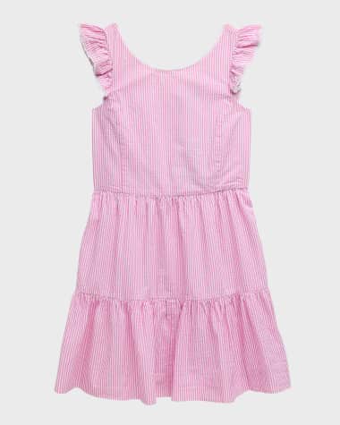 Ralph Lauren Childrenswear Girl's Seersucker Tiered Stripe Dress, Size 7-16
