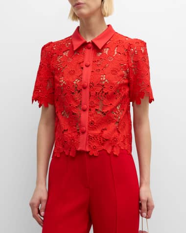 Milly Addison Roja Cropped Floral Lace Top