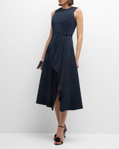 Shoshanna Palmer Pleated Sleeveless A-Line Midi Dress