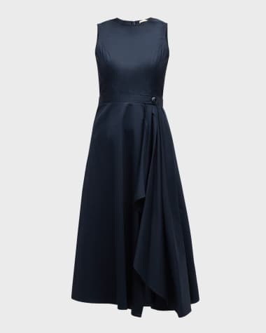 Shoshanna Palmer Pleated Sleeveless A-Line Midi Dress