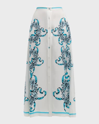 Cynthia Rowley Floral-Print Button-Front Silk Maxi Skirt