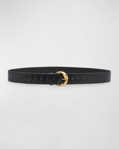 Bottega Veneta Bevel Buckled Woven Leather Belt
