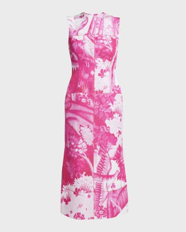Erdem Toile-Print Sleeveless Pencil Midi Dress