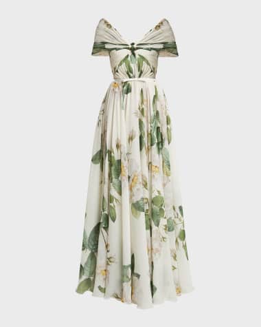 Giambattista Valli Floral-Print Twisted Off-The-Shoulder Gown