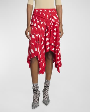 Dries Van Noten Shy Pleated Draped Handkerchief Midi Skirt
