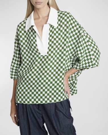 Dries Van Noten Cools Checker Oversized Polo Shirt