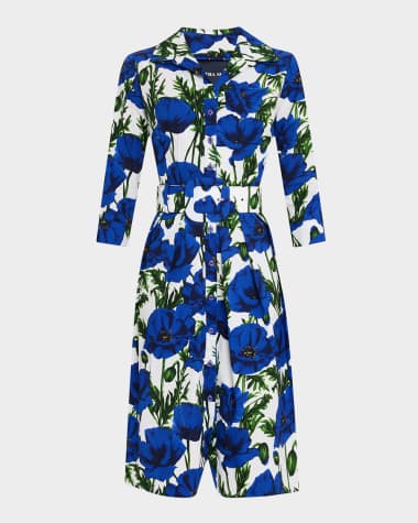 Samantha Sung Audrey 1 Pleated Floral-Print Midi Shirtdress